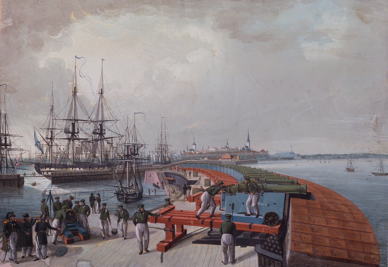 Widok na Revel, port i rosyjską artylerię nadbrzeżną, 1817 autorstwa Johann Gau