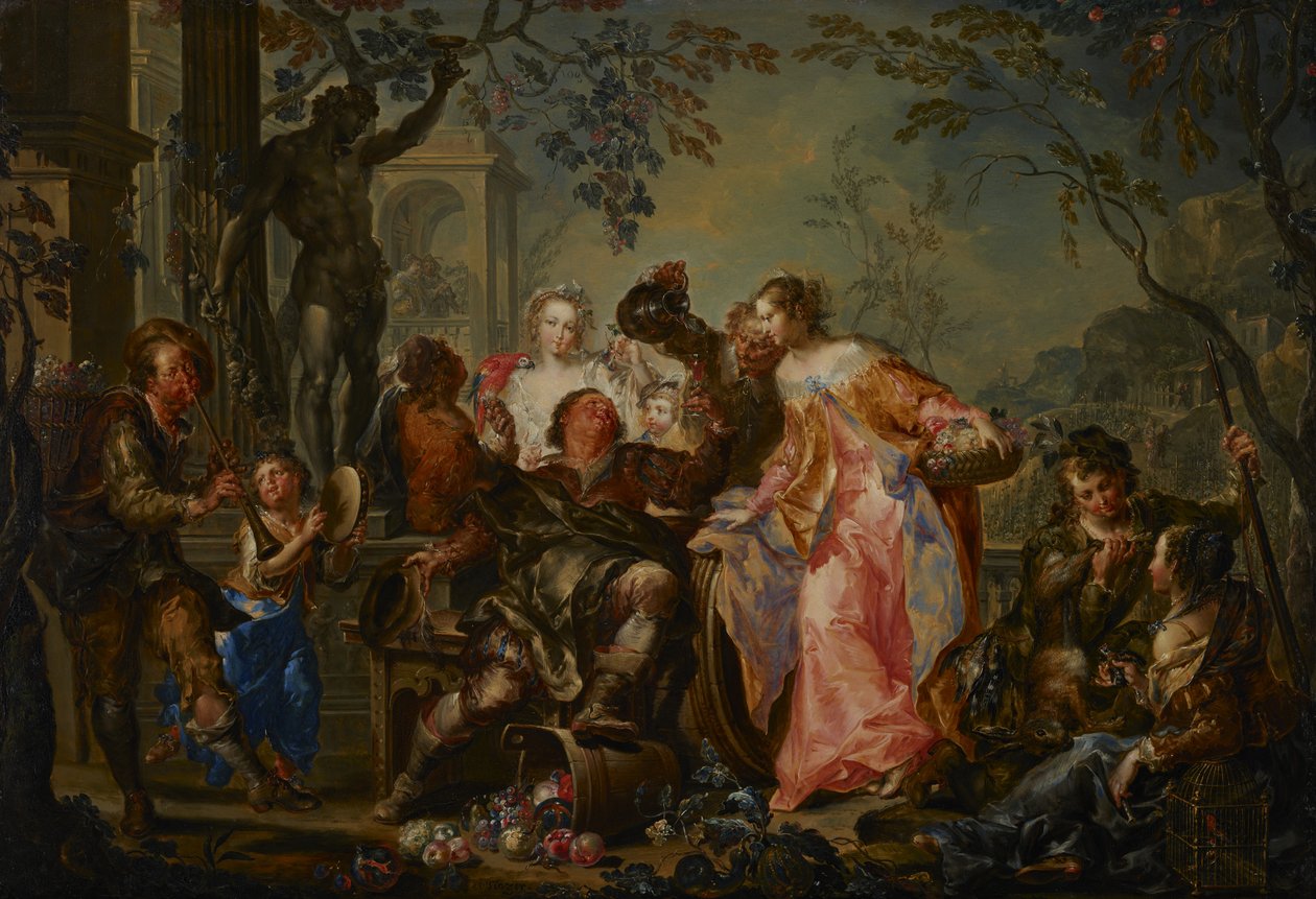 Przyjemności pór roku: jesień, ok. 1730 (olej na miedzi oprawiony z masonitowym podkładem) autorstwa Johann Georg Platzer