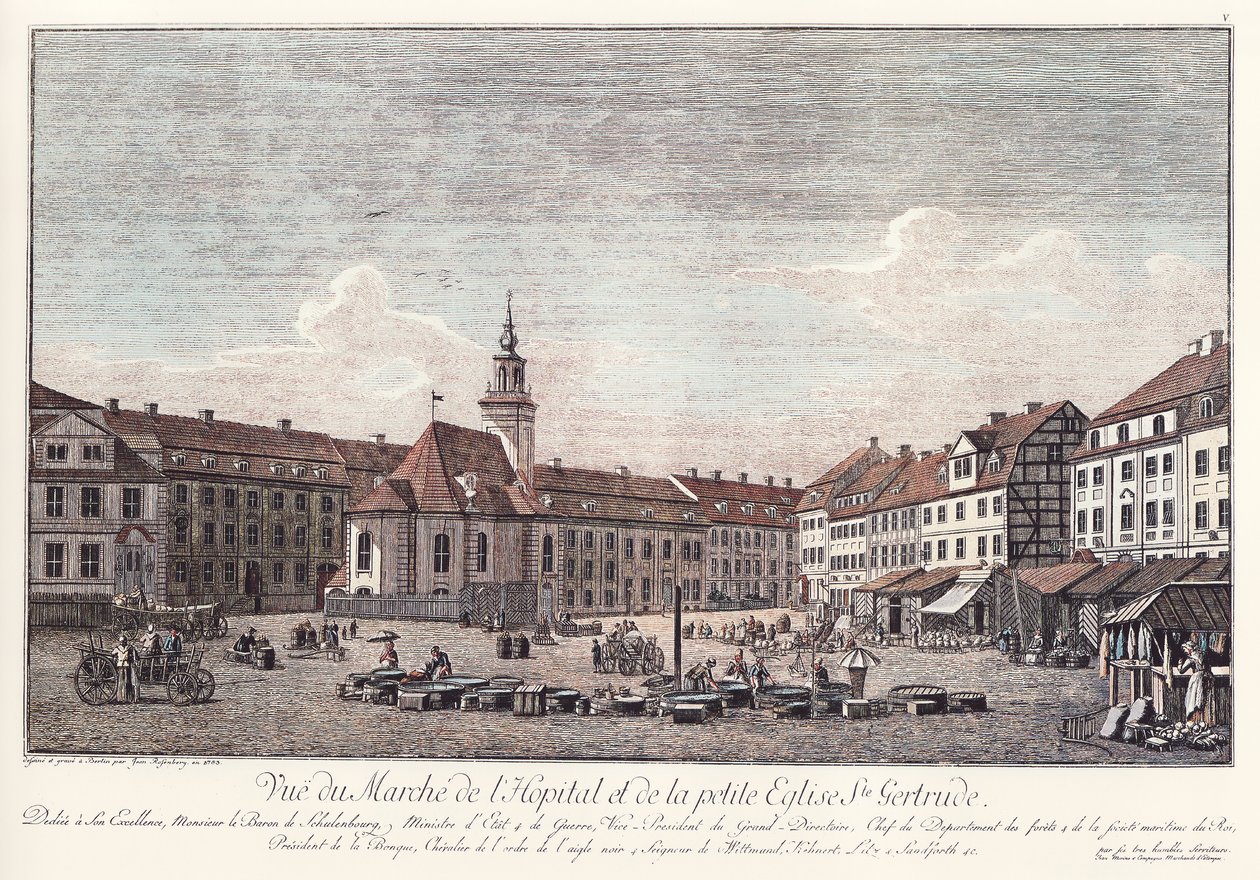 Widok na Spittelmarkt z Gertraudenkirche, stary Berlin autorstwa Johann Georg Rosenberg