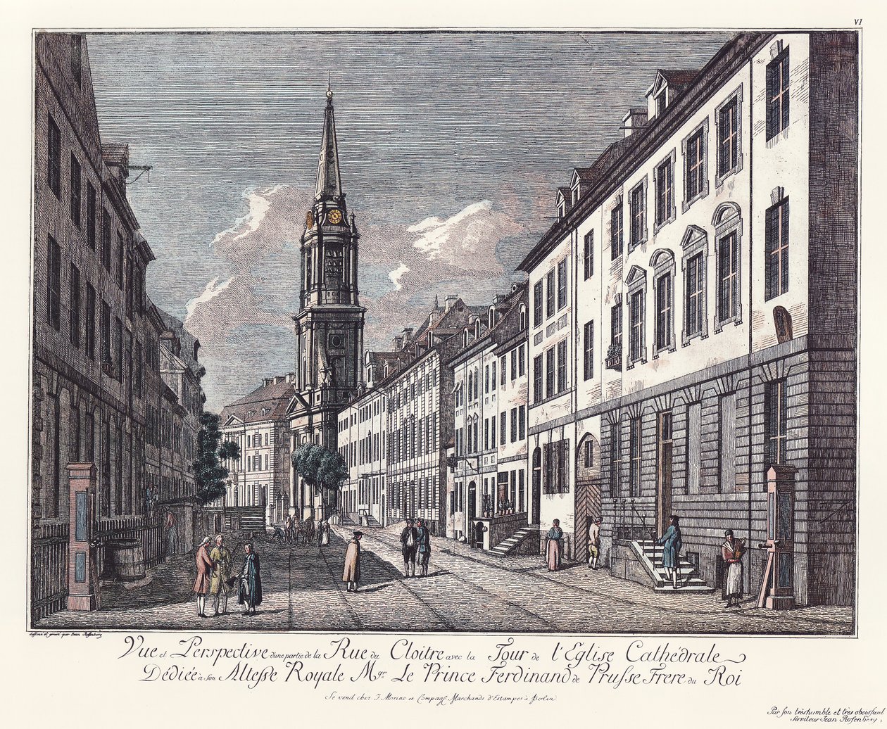 Widok na Klosterstrasse z Parochialkirche, Stary Berlin autorstwa Johann Georg Rosenberg