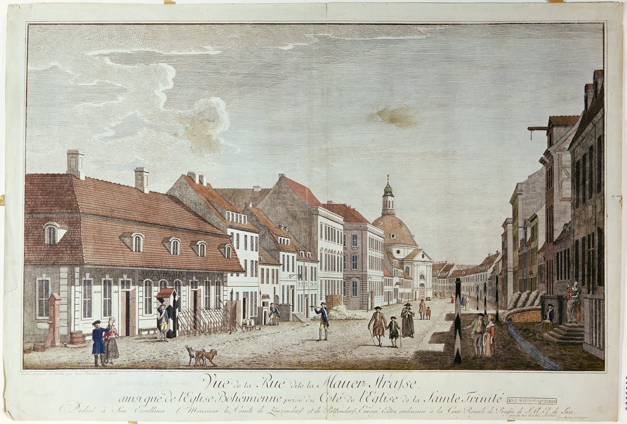 Widok na Mauer Strasse, Berlin, 1776 r. autorstwa Johann Georg Rosenberg