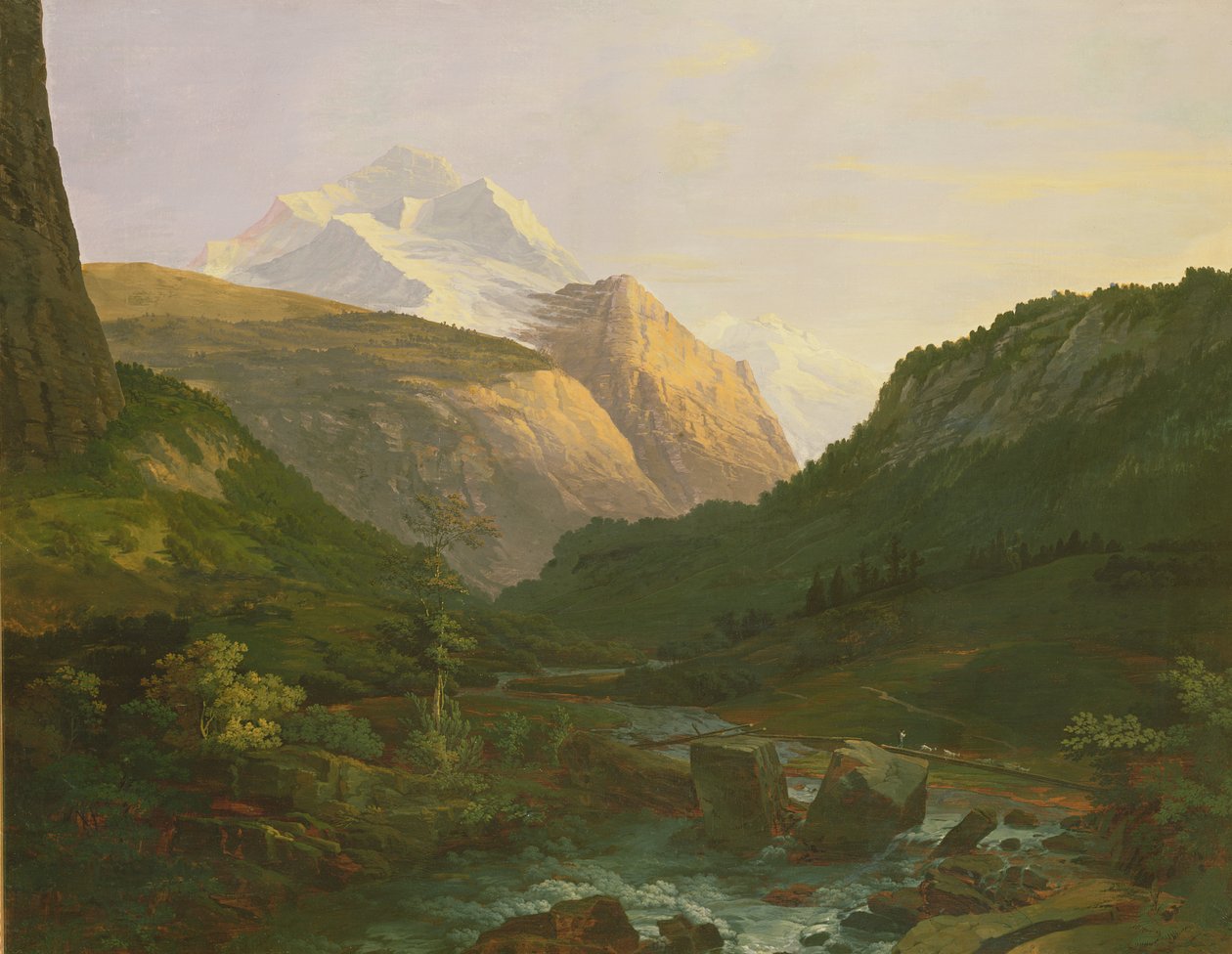 Jungfrau i Eiger (olej i gwasz na papierze nałożony na płótno) autorstwa Johann Georg Volmar