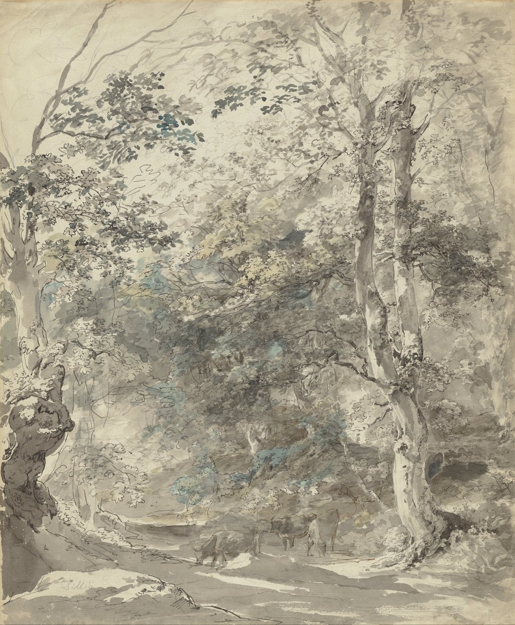 Krajobraz zalesiony z krowami autorstwa Johann Georg vonm Dillis