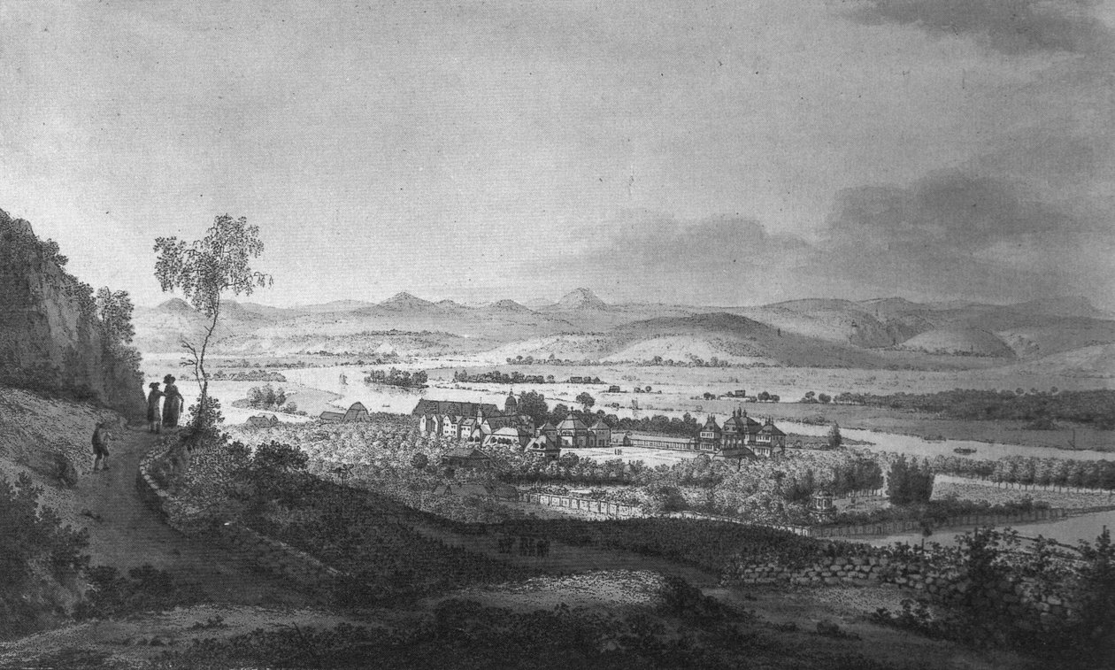 Widok na zamek i ogród Pillnitz autorstwa Johann Gottfried Jentzsch