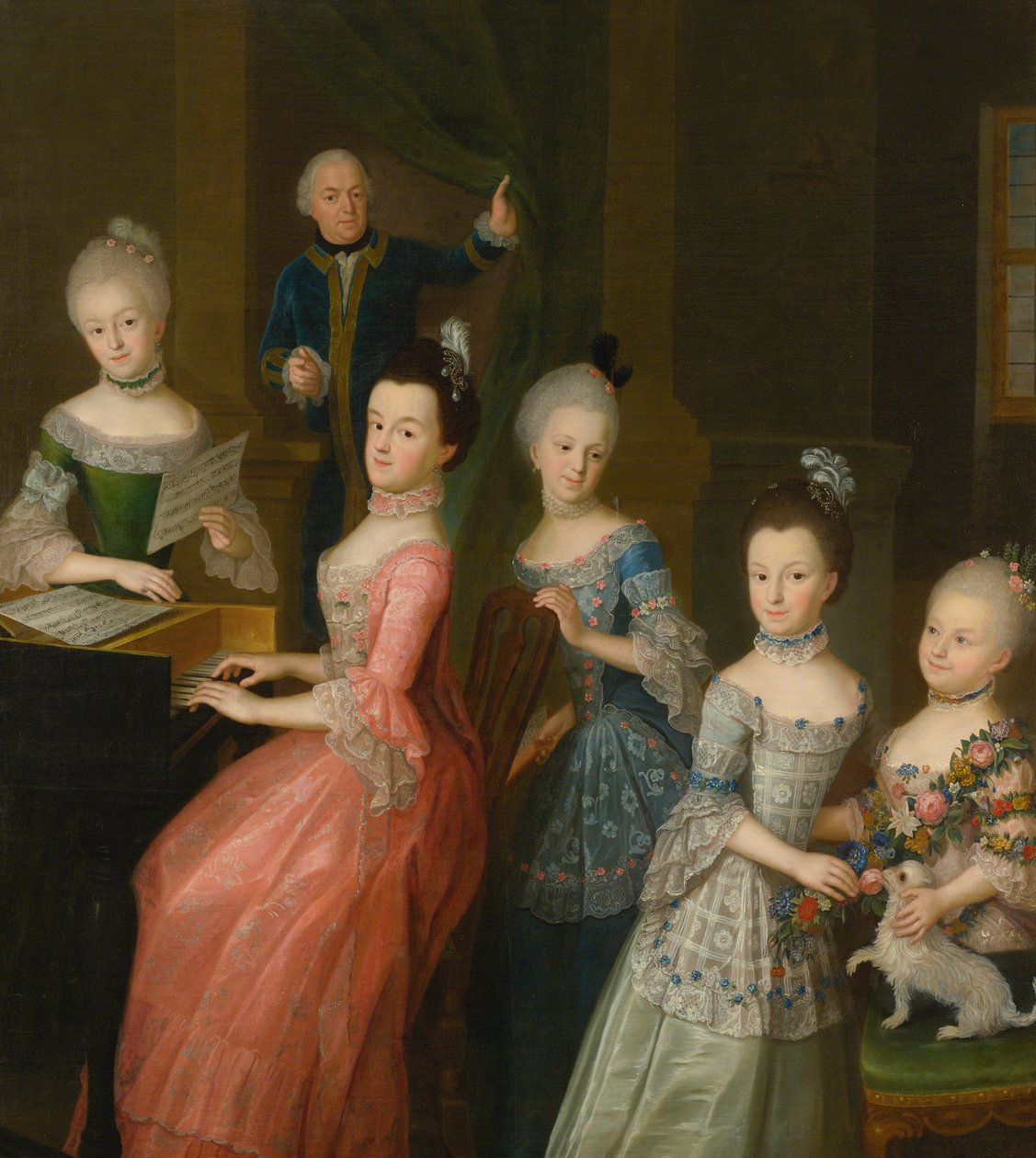 Portret hrabiego Johanna Casimira von Schlieben i jego pięciu córek autorstwa Johann Gottlieb Becker
