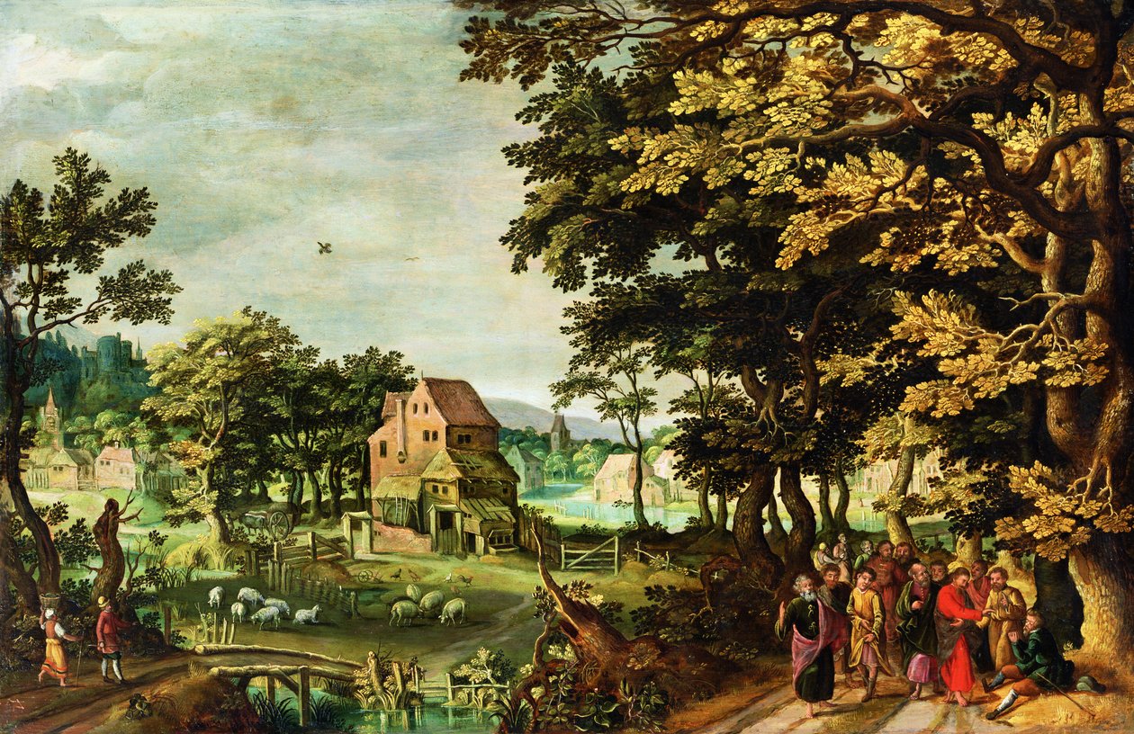 Pejzaż z Chrystusem uzdrawiającym niewidomego (płyta) autorstwa Johann Jacob Besserer