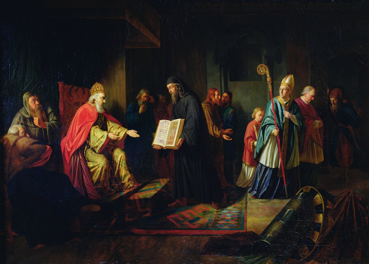 Władimir Światosławicz Wielki wybierający religię w 987 r. autorstwa Johann Leberecht Eggink