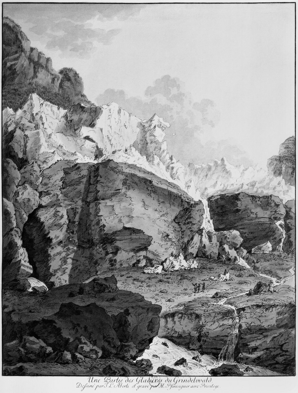Lodowce Grindelwaldu, rytowane przez Mathiasa Pfenningera (1739-1813) autorstwa Johann Ludwig Aberli