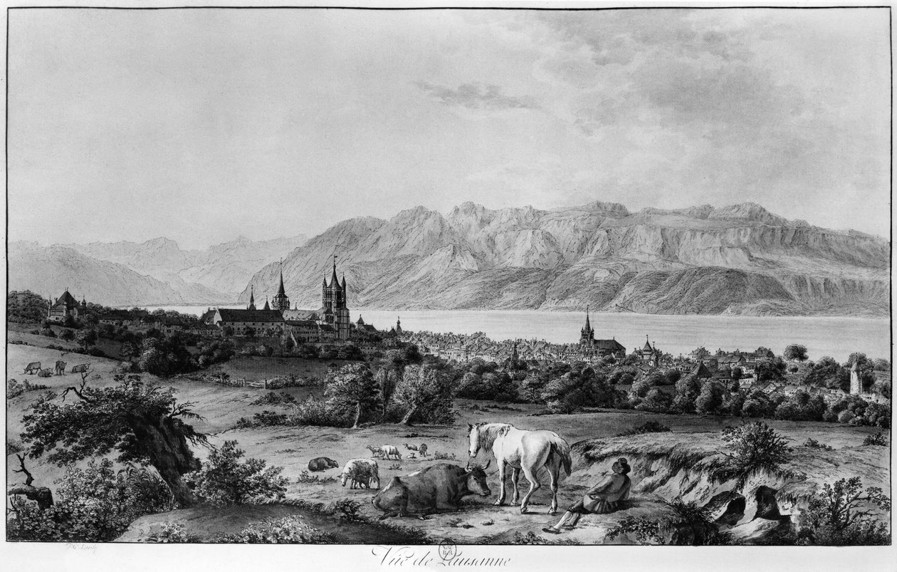 Widok na Lozannę autorstwa Johann Ludwig Aberli
