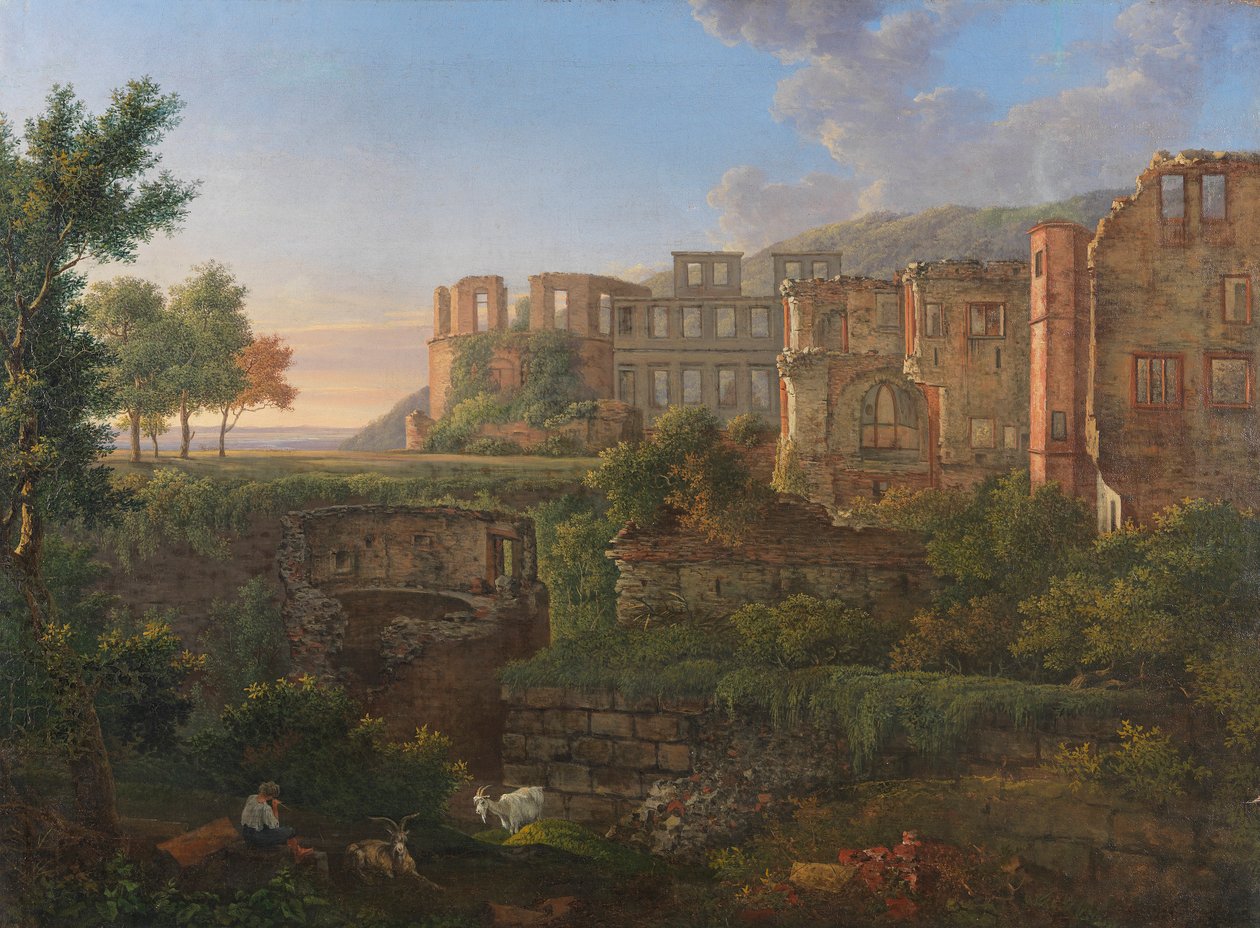 Widok na zamek w Heidelbergu autorstwa Johann Martin von Rohden