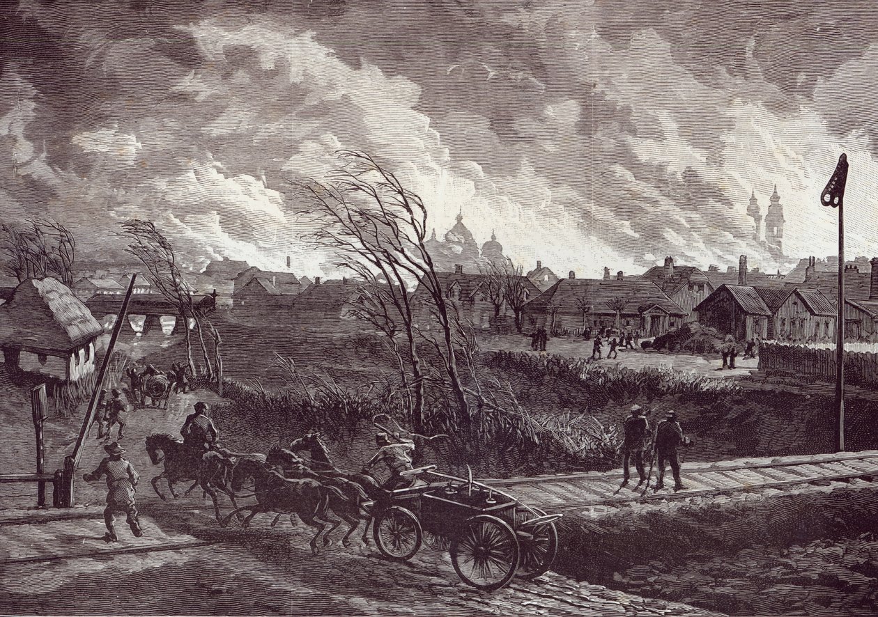 Spalenie Stry koło Lembergu, z The Illustrated London News, 1 maja 1845 r. autorstwa Johann Nepomuk Schonberg