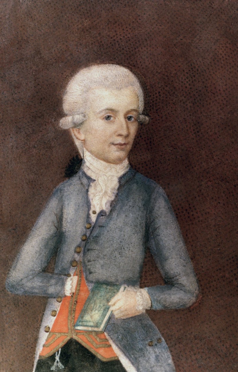 Wolfgang Amadeus Mozart, ok. 1780 (miniatura) (gwasz, tempera, pergamin) autorstwa Johann Nepomuk della Croce