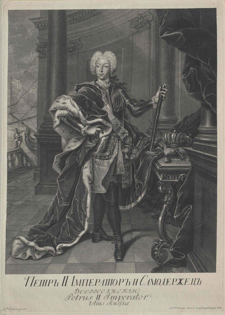 Portret Piotra II, rytowany przez Christiana Albrechta Wortmanna, 1729 autorstwa Johann Paul Luedden