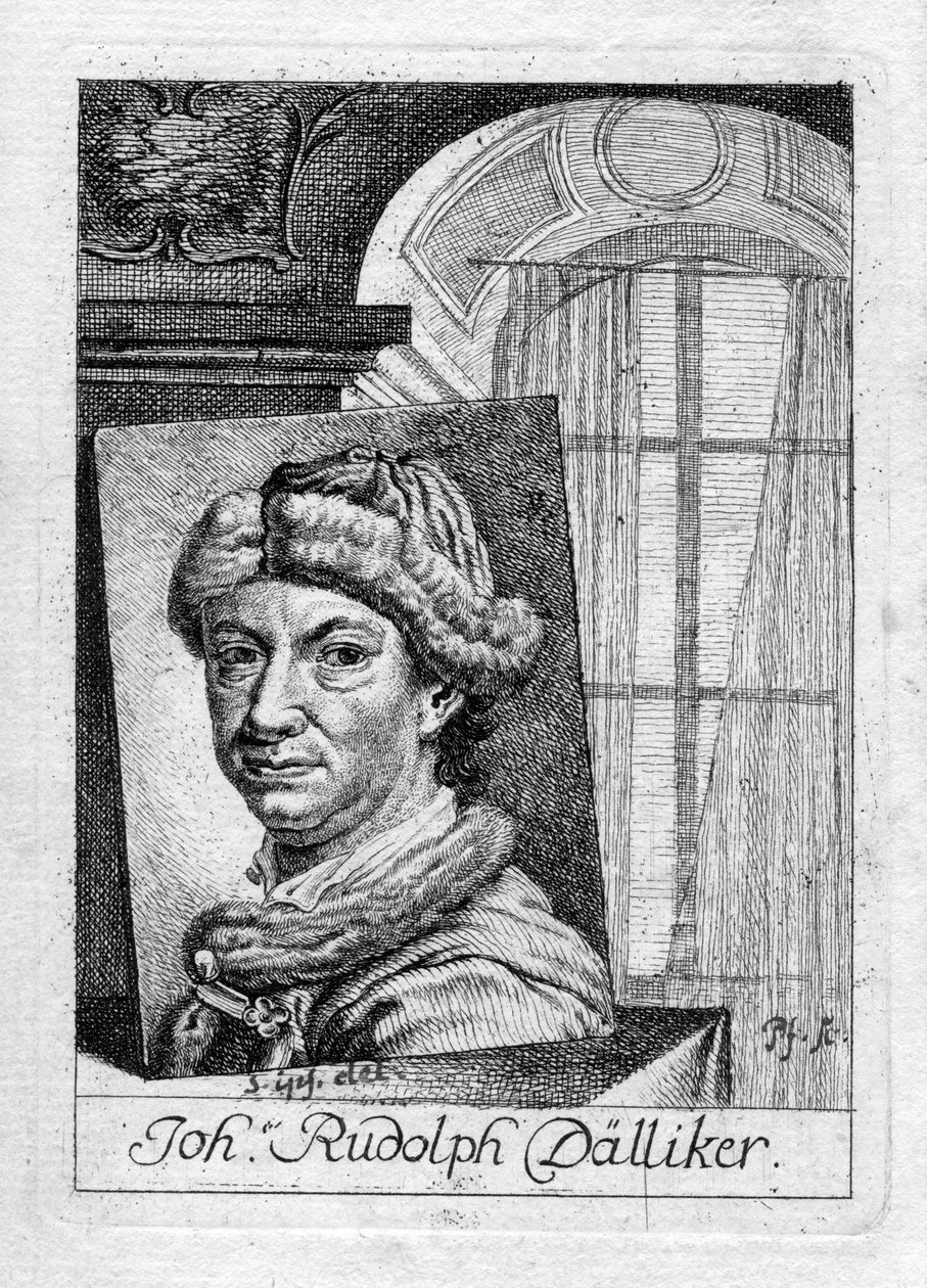 grawerowany autoportret autorstwa Johann Rudolf Dälliker