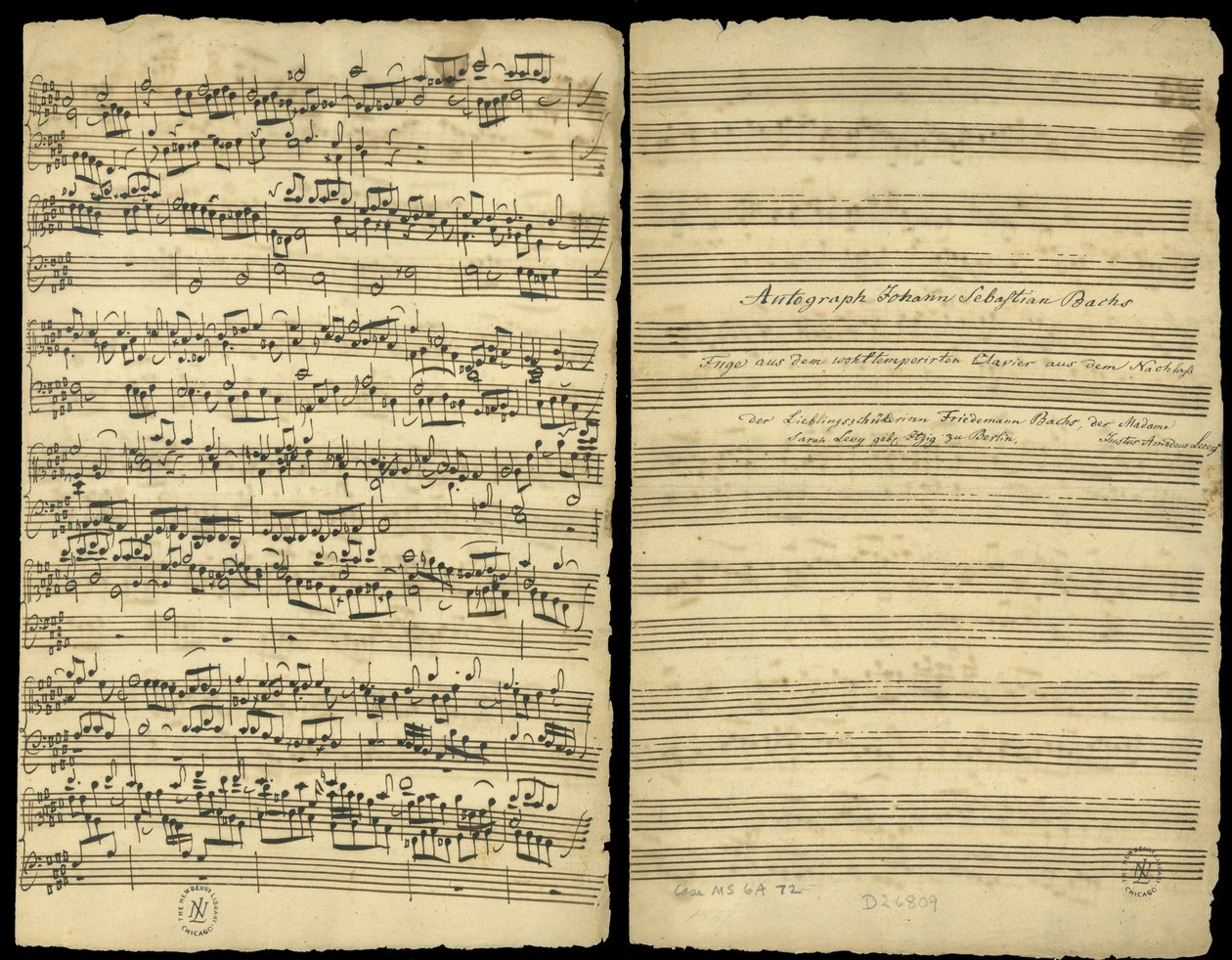 Autograf partytury „Fugi Całkowitej B-dur (nr 25)” z drugiej części „Wohltemperiertes Klavier” autorstwa Johann Sebastian Bach