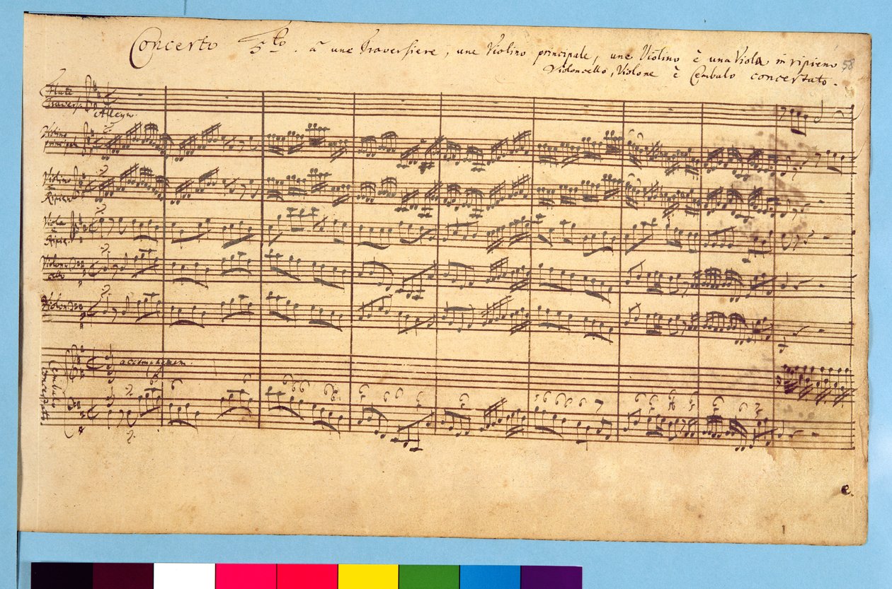Koncert brandenburski, nr 5 D-Dur, 1721 (pióro i tusz na papierze) (zob. też 308416 i 308425) autorstwa Johann Sebastian Bach