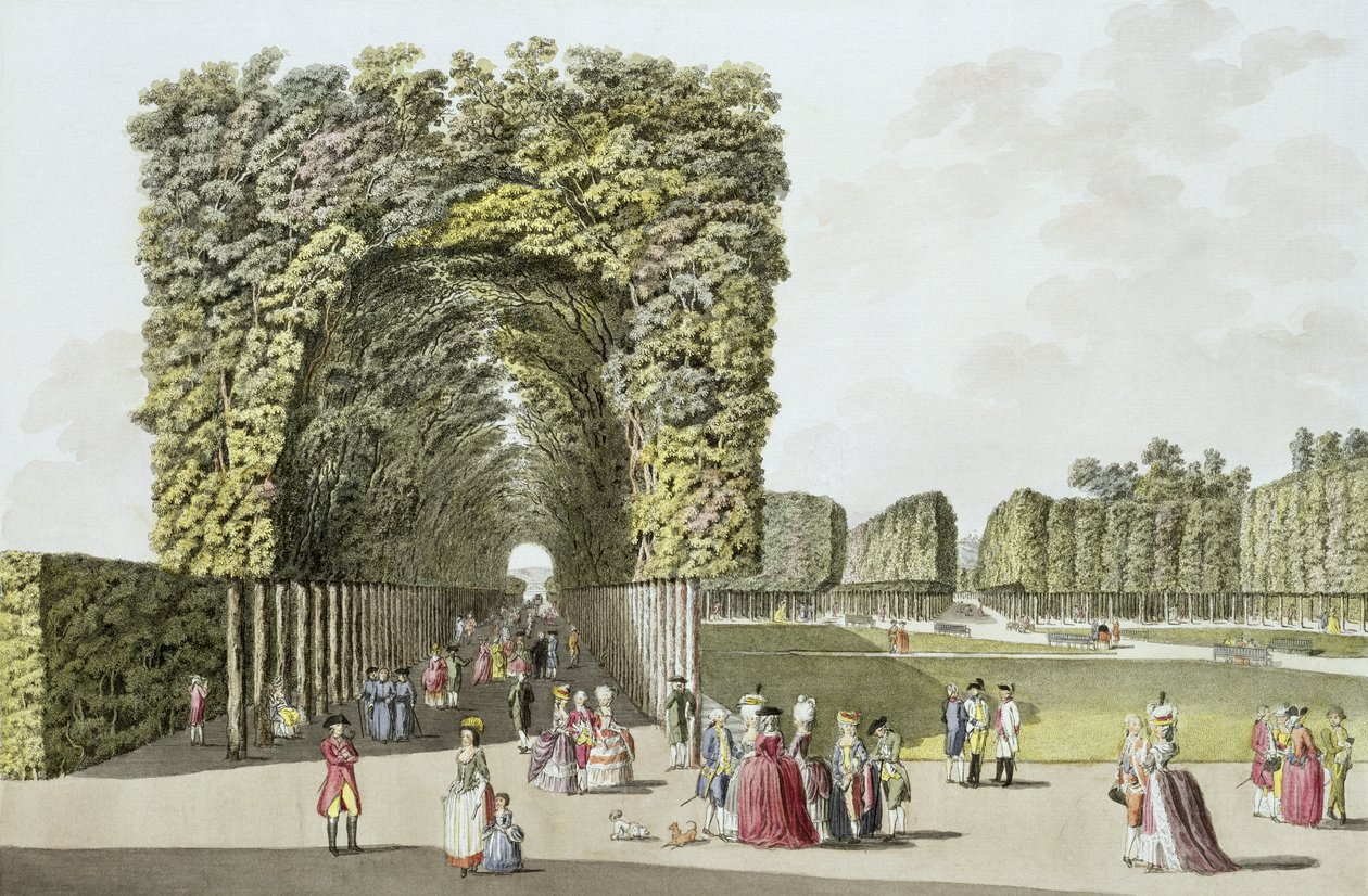 Część ogrodu w Ausgarten w Wiedniu, z „Ogrody przyjemności w Wiedniu i okolicach”, wydana ok. 1790 r. autorstwa Johann Ziegler