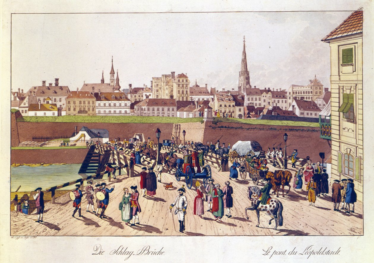 Most w Leopoldstadt, Wiedeń, 1780 autorstwa Johann Ziegler