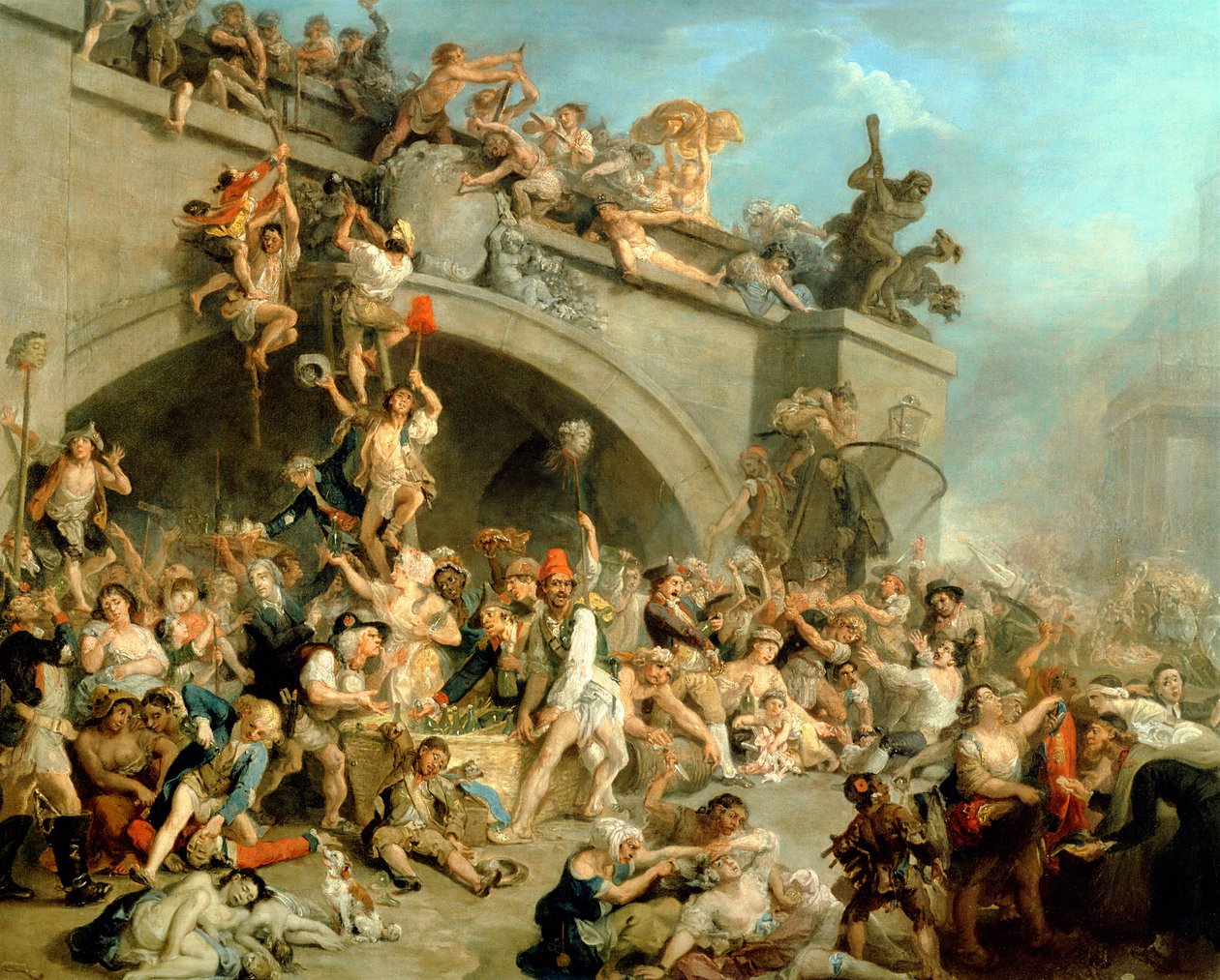 Splądrowanie Królewskiej Piwnicy Wina, 10 sierpnia 1792 r. autorstwa Johan Joseph Zoffany