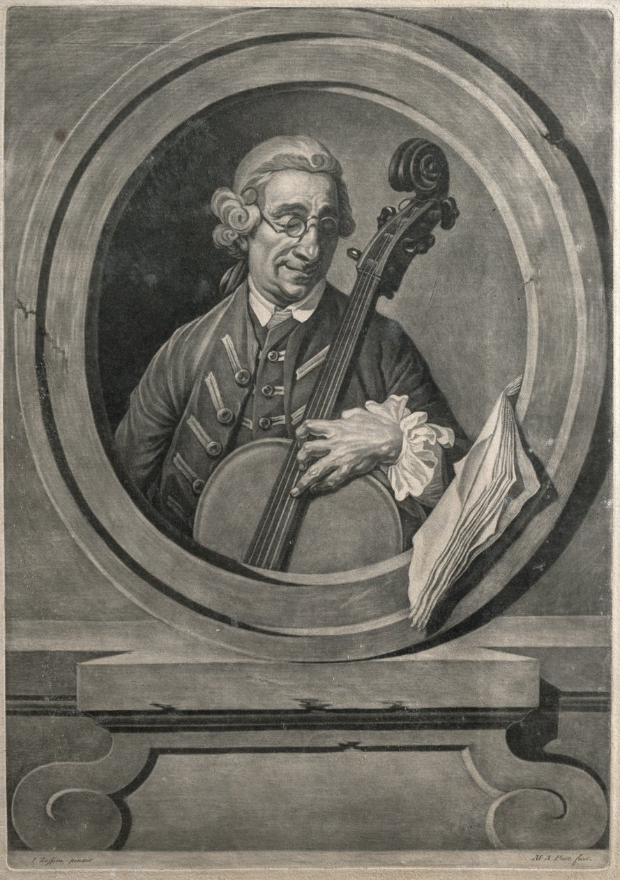 Jacob Cervetto, grawerowane przez MA Picot, c.1770 (grawerowanie) autorstwa Johann (after) Zoffany