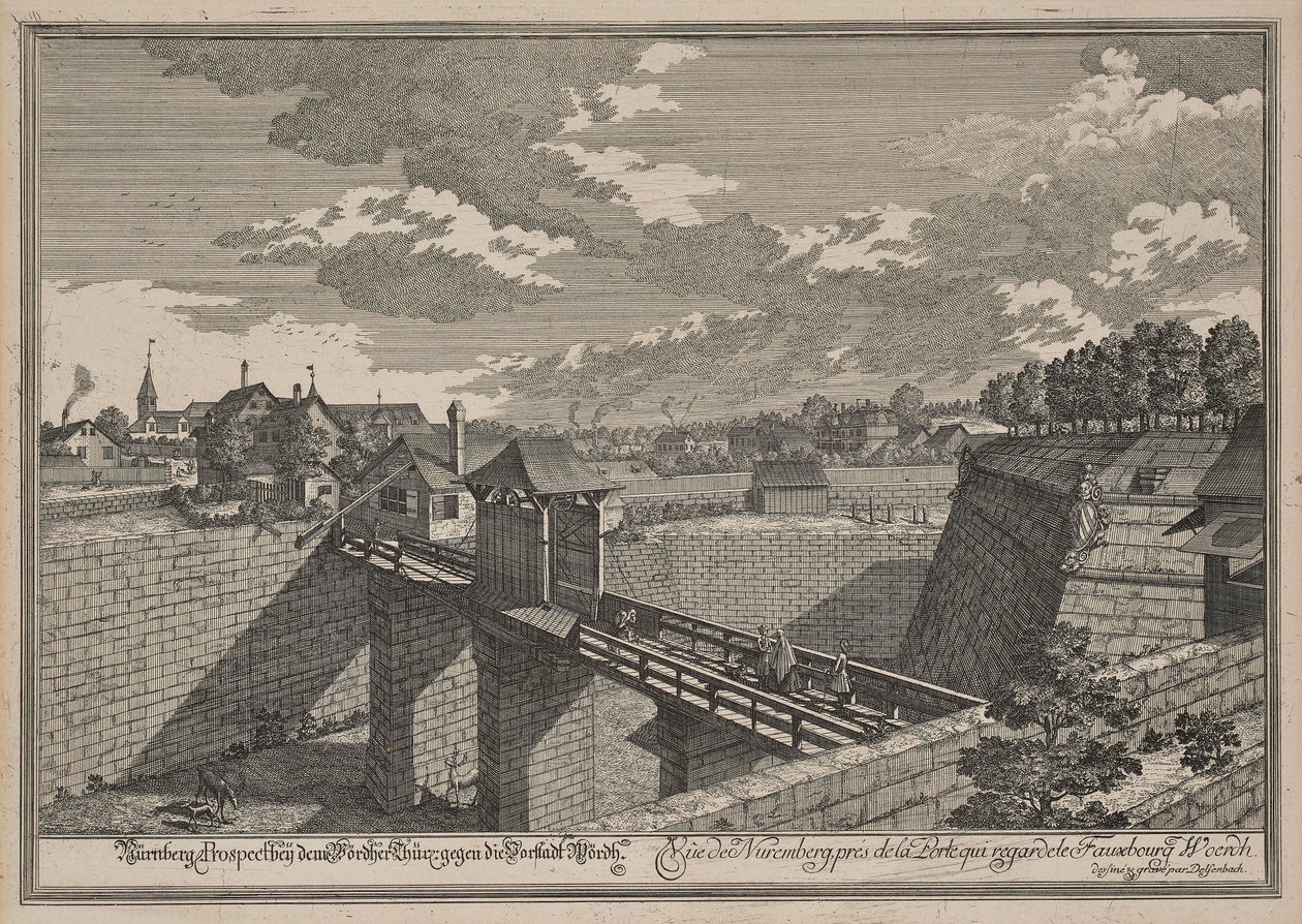Widok na Wöhrder Türlein w Norymberdze od strony zachodniej autorstwa Johann Adam Delsenbach