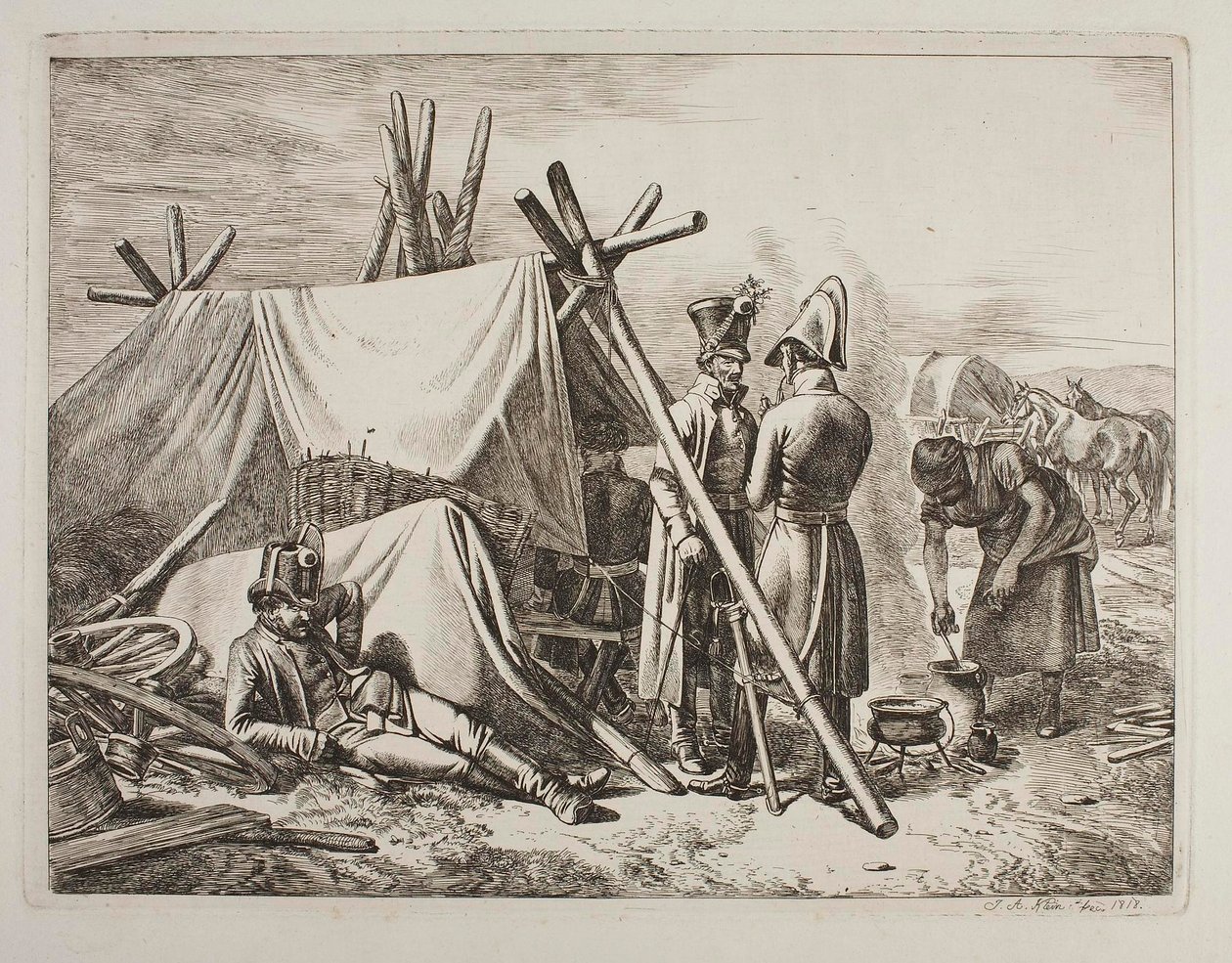 Austriackie wojsko przy namiocie dostawcy zaopatrzenia wojskowego autorstwa Johann Adam Klein