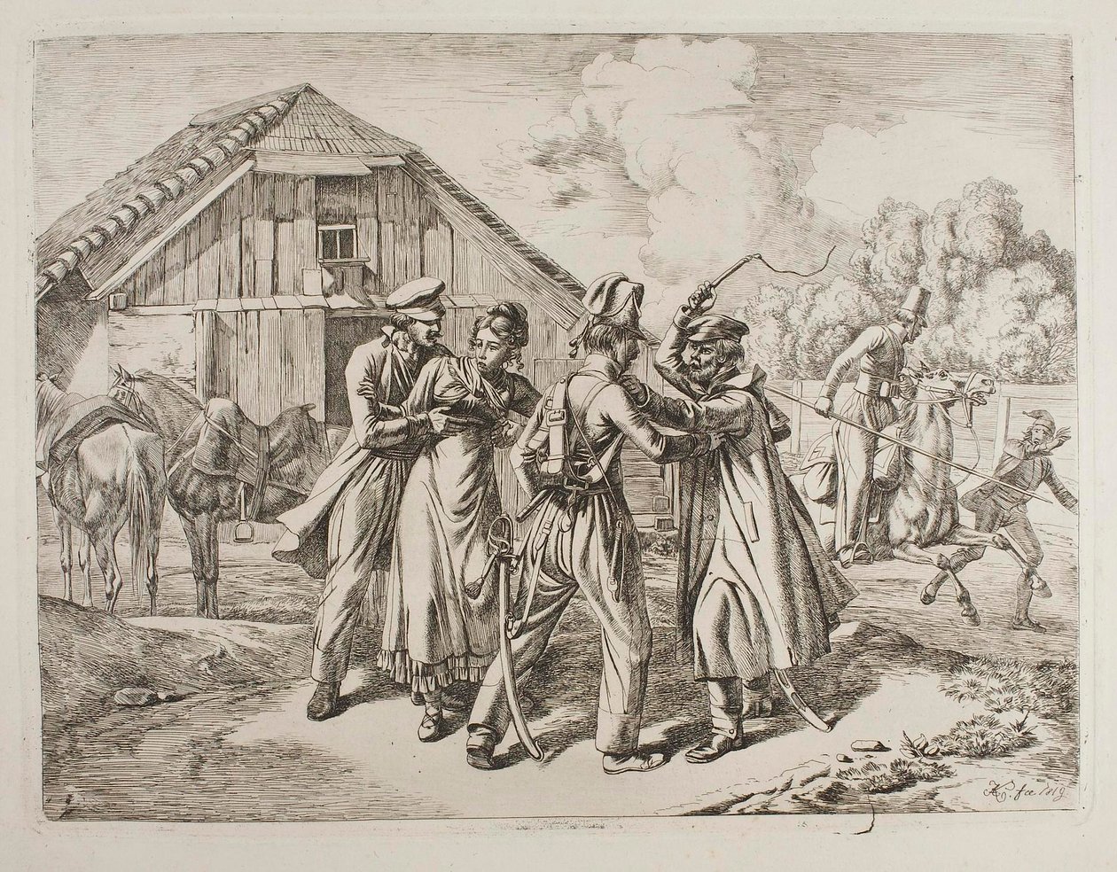 Kozacy wdzierają się do gospodarstwa autorstwa Johann Adam Klein