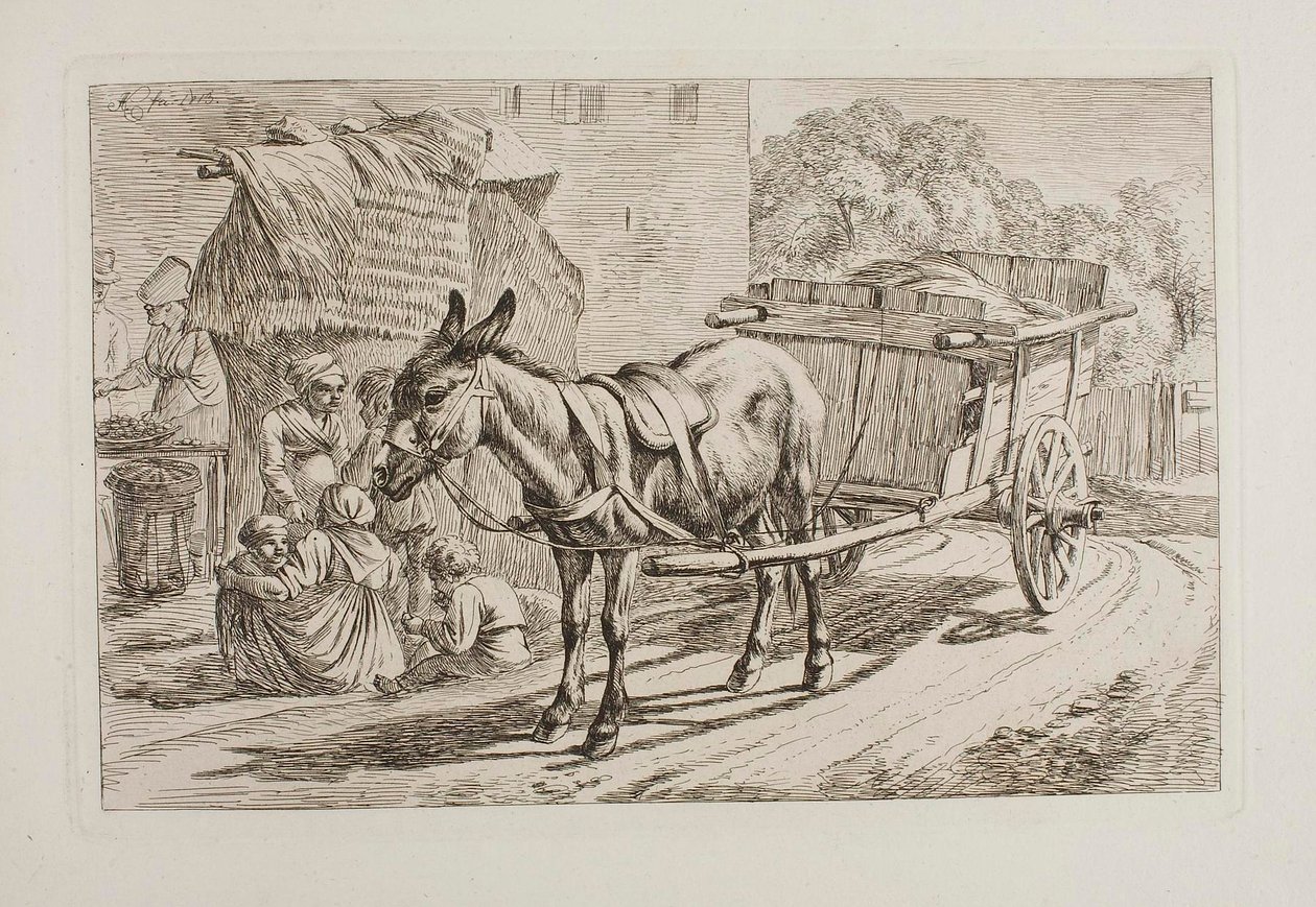 Osioł zaprzęgnięty do wozu autorstwa Johann Adam Klein