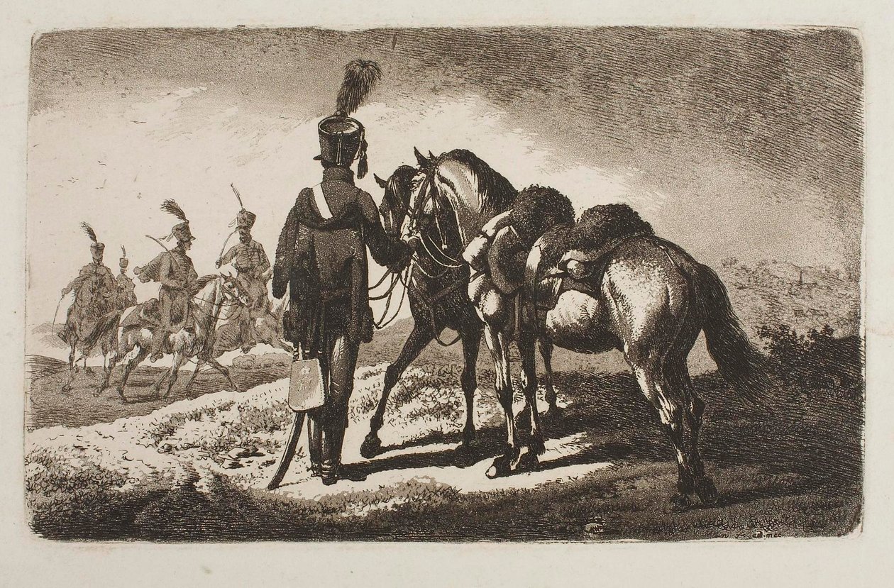 Huzar z końmi autorstwa Johann Adam Klein