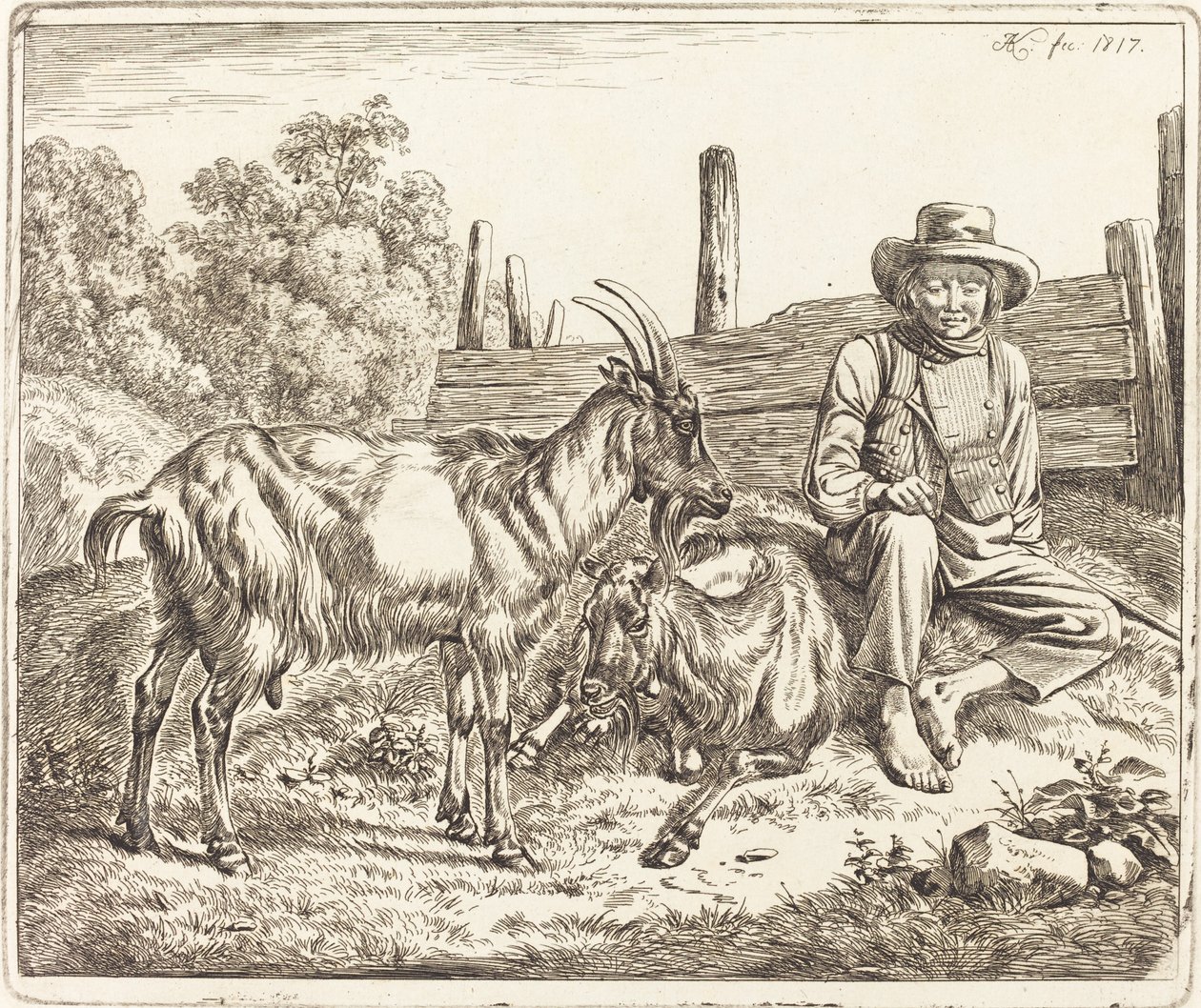 Pasterz z dwoma kozami autorstwa Johann Adam Klein