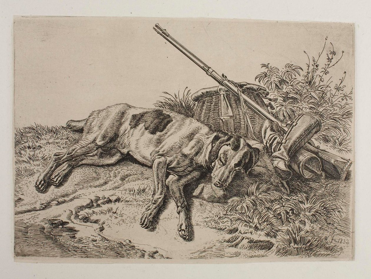 Śpiący pies autorstwa Johann Adam Klein