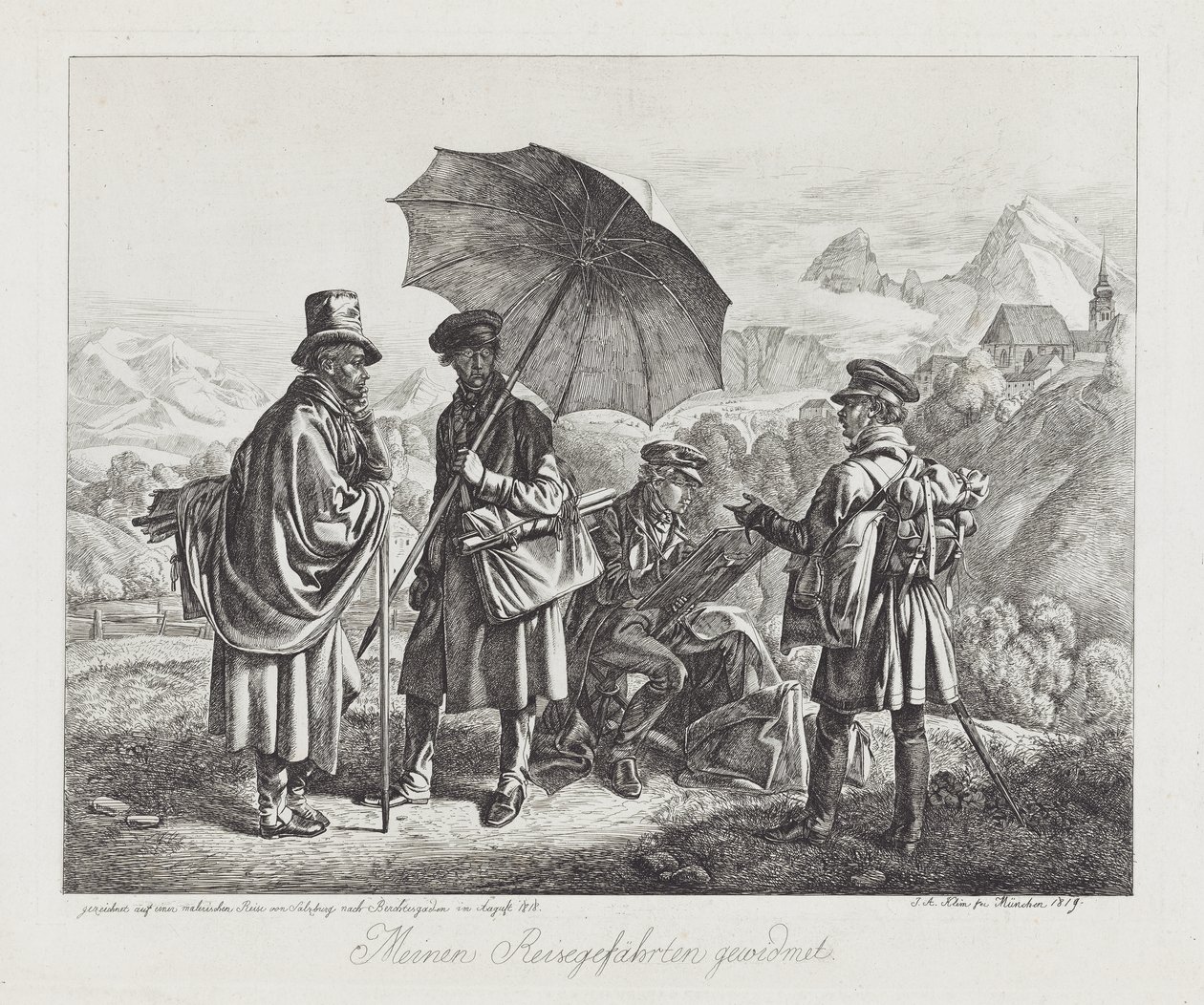 Artyści w podróży, wyd. 1819 autorstwa Johann Adam Klein
