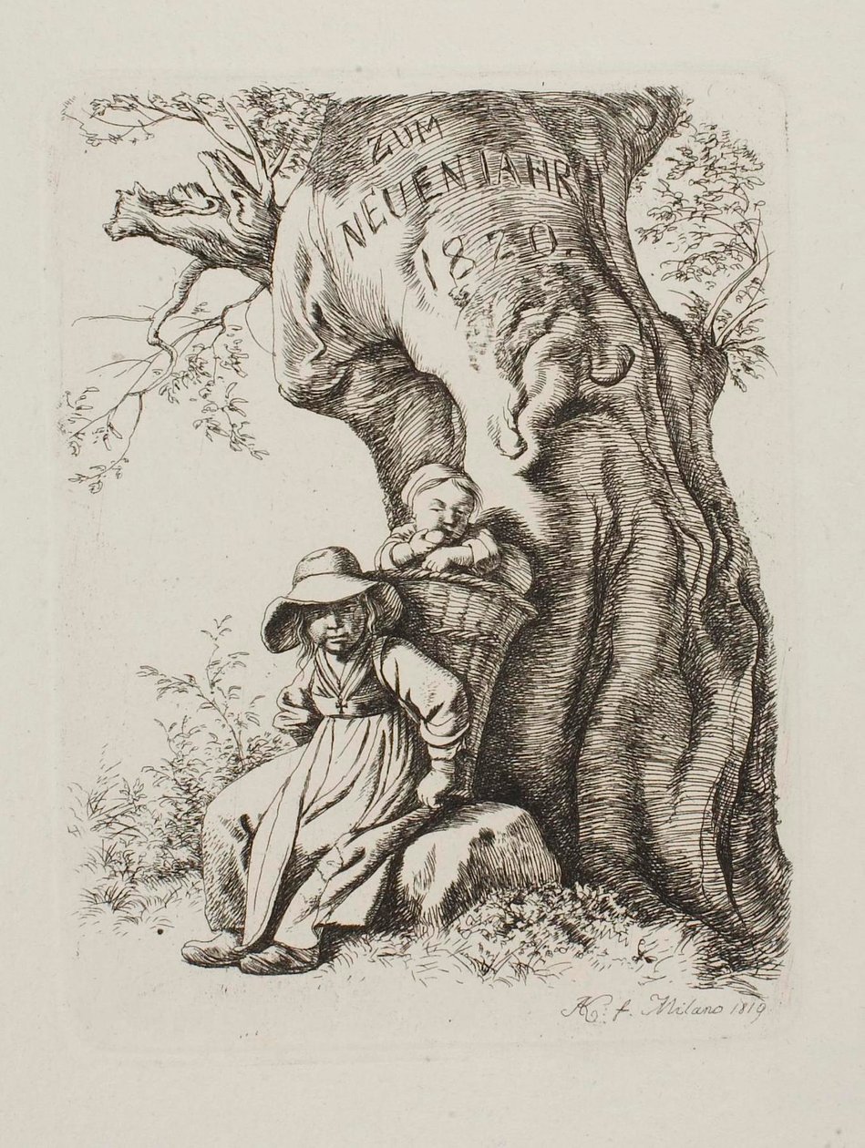 Na Nowy Rok 1820. Żona rolnika z dzieckiem autorstwa Johann Adam Klein