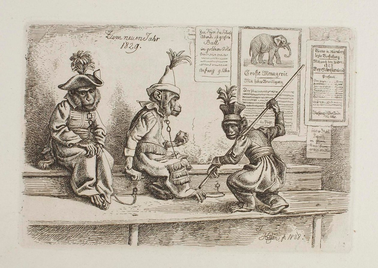Na Nowy Rok 1829. Małpy autorstwa Johann Adam Klein