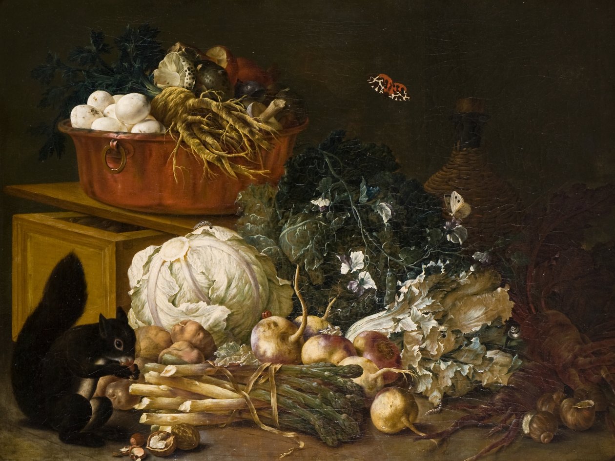 Martwa natura z wiewiórką (olej na płótnie) autorstwa Johann Amandus Wink