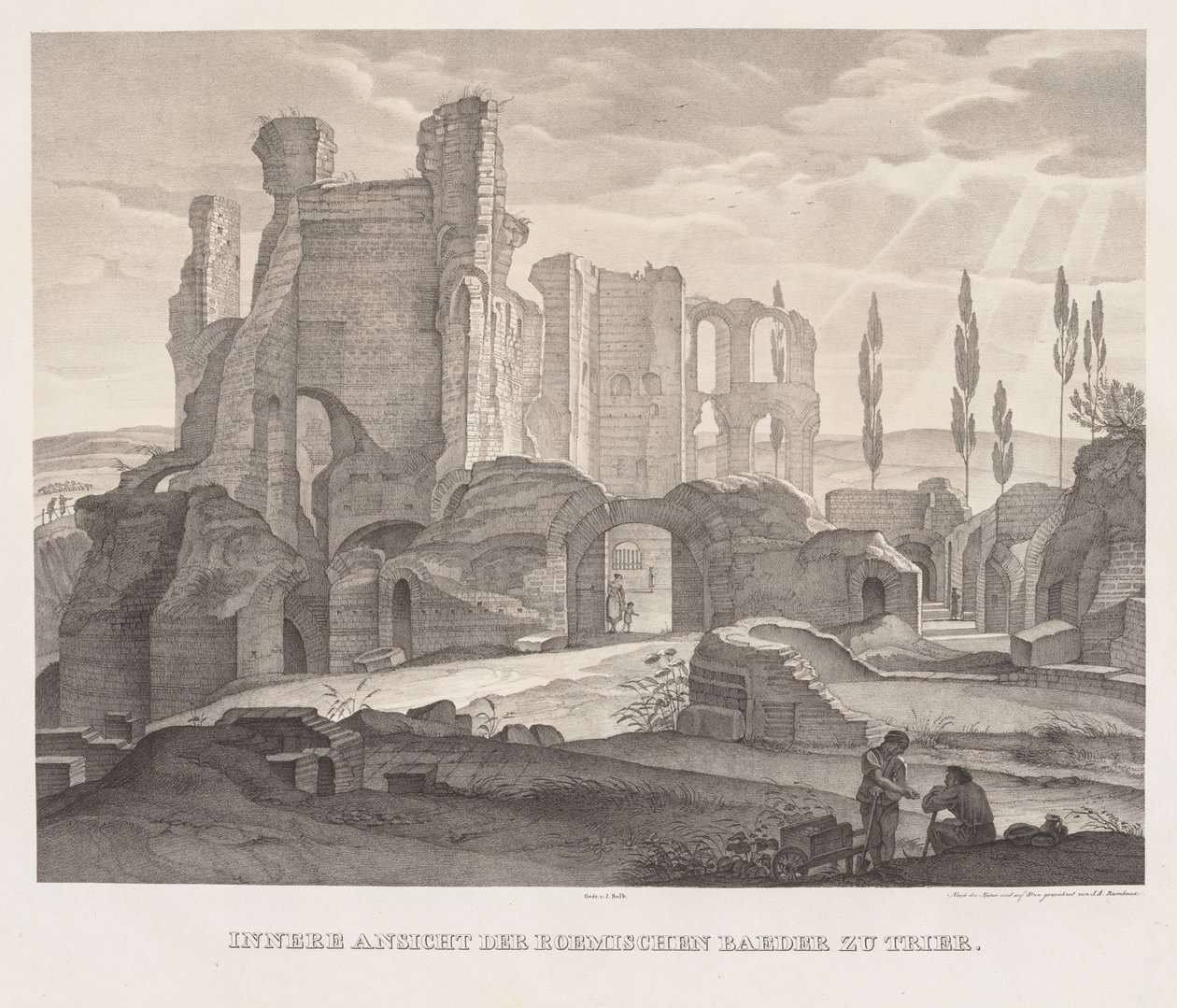 Widok wnętrza łaźni rzymskich w Trewirze, 1826 r. autorstwa Johann Anton Ramboux