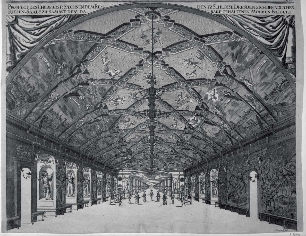 Sala Olbrzymów z baletem mauretańskim w Dreźnie w 1678 r. autorstwa Johann Atzelt