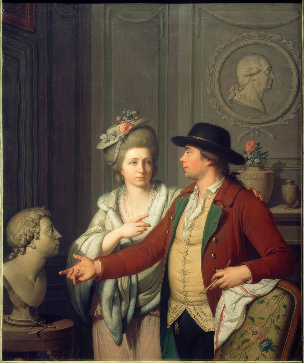 Samuel Nahl pokazuje swojej narzeczonej popiersie brata autorstwa Johann August Nahl der Jüngere