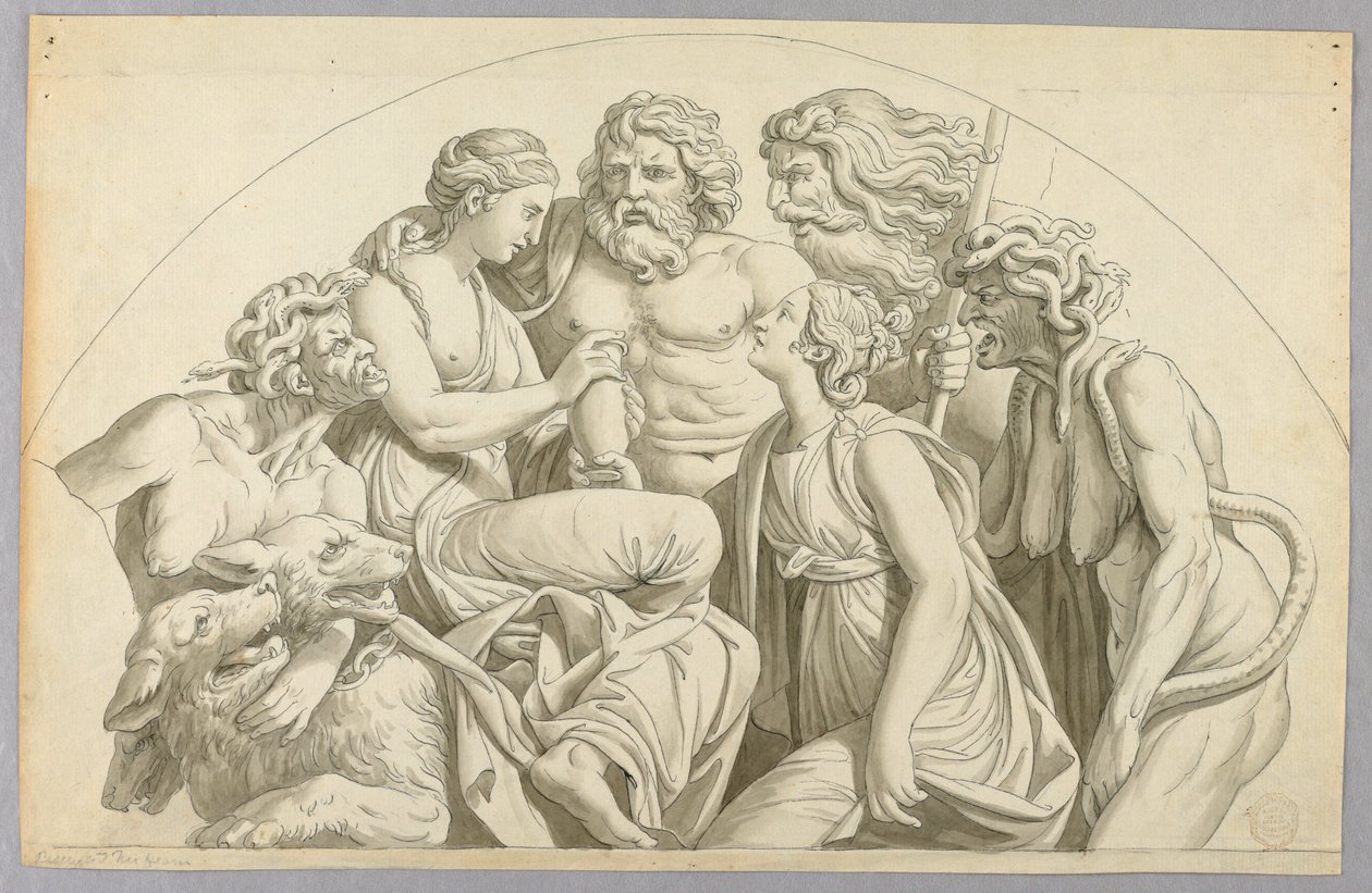 Psyche prosi Prozerpinę, aby włożyła trochę jej piękna do urny dla Wenus autorstwa Johann August Nahl the Younger