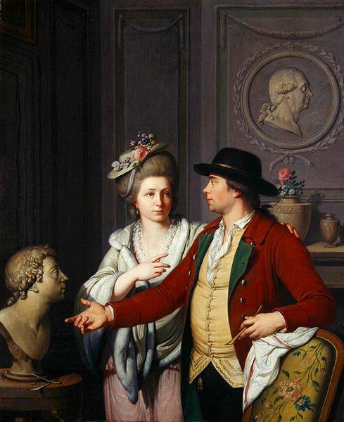 Samuel Nahl pokazuje swojej pannie młodej popiersie brata autorstwa Johann August the Younger Nahl