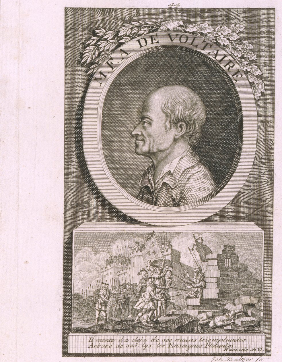 Portret pisarza, eseisty i filozofa Francois Marie Arouet de Voltaire 1694-1778 autorstwa Johann Balzer