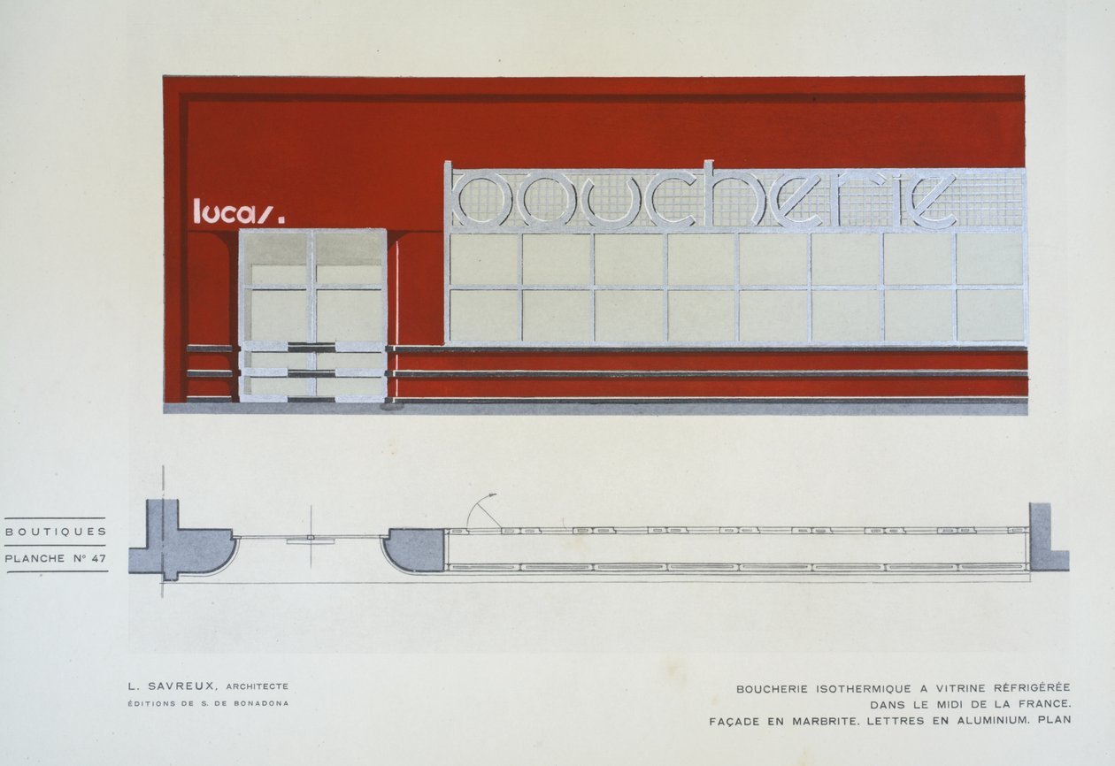 Boucherie Isothermique a Vitrine Refrigeree, L Savreux, Boutiques, Henry Delacroix, Editions S De Bonadona, Paryż, późne lata 20-te, Stencil Print autorstwa Johann Baptist Edler von Lampi