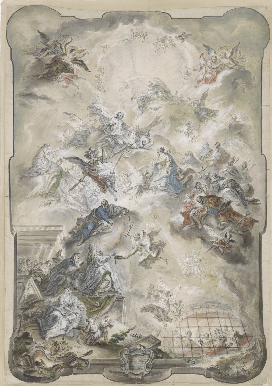 Dziewica i święci wstawiają się przed Chrystusem za dusze zagubionych, 1771 lub wcześniej. autorstwa Johann Baptist Enderle