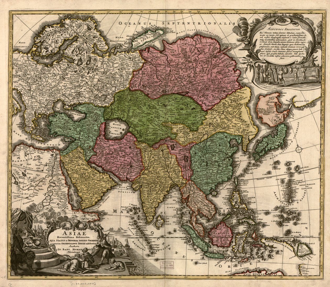 Asiae recentissima delineatio, qua status et imperia totius orientis unacum orientalibus indiis exhibentur LOC 2007627524 autorstwa Johann Baptist Homann