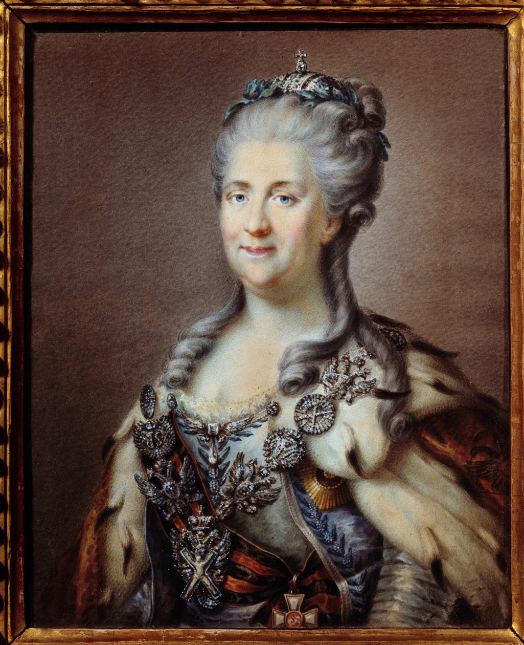 Portret Katarzyny II (1729-1796) władcy Rosji z naszyjnikiem św. Andrzeja i sznurem krzyża św. muzeum autorstwa Johann Baptist I (after) Lampi