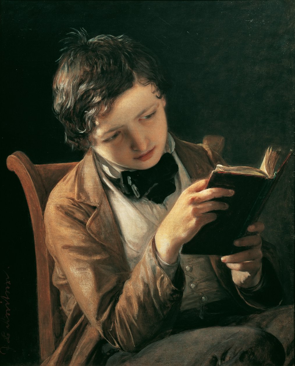 czytający chłopiec autorstwa Johann Baptist Reiter