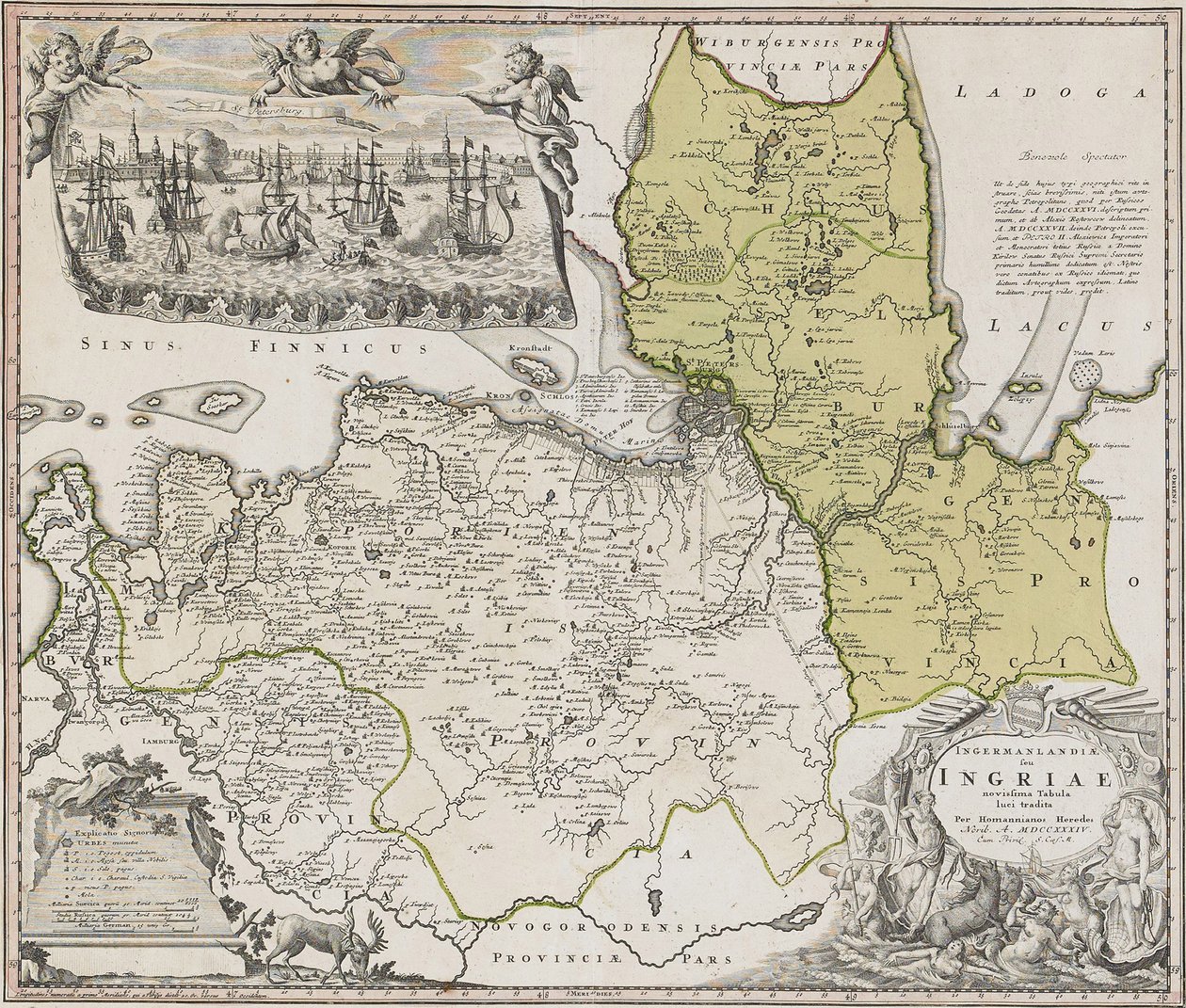 Mapa Ingria z widokiem na Sankt Petersburg autorstwa Johann Baptista Homann