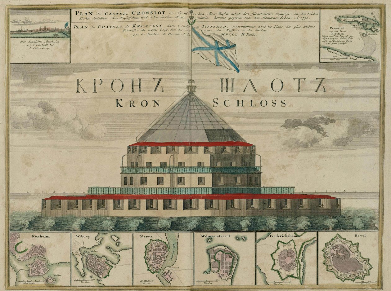 Plan Twierdzy Kronsztad, 1750 autorstwa Johann Baptista Homann