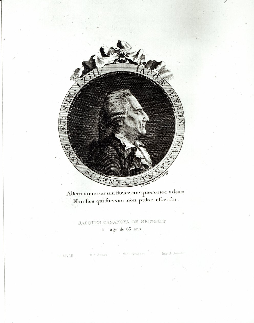 Portret medalionowy Giacomo Casanova (1725-98) lat 63, 1788 (rycina) (fot. bw) autorstwa Johann Berka