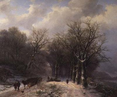 Wózek z drewnem zimą autorstwa Johann Bernard Klombeck